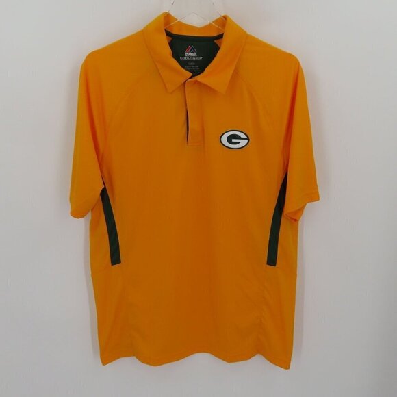 Majestic Mens Large Green Bay Packers Yellow Green Polo Shirt Cool Base Collared - Picture 9 of 10